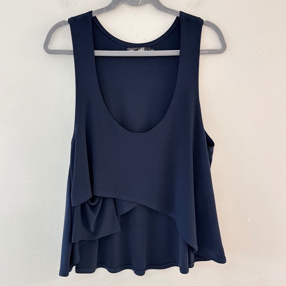 Sympli Navy Blue Asymmetrical Layered Scoop Neck Tank Top Size 12 Made in Canada